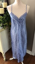 Vtg California Dynasty Nightgown Slip Dress Blue Floral Satin Look Women s Small