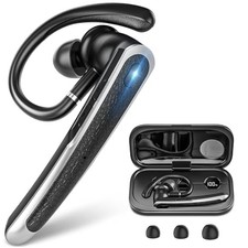 Wireless Bluetooth Headset Earpiece with LED Display for Phone Black