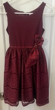 Emily West Girls S 12 Red Burgundy Dress Embroidered Flowers Holiday Formal