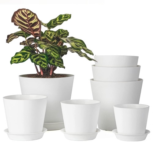 7 Pack Plastic Plant Pots Indoor, 7/6.5/6/5.5/5/4.5/4 Inch Modern Planters fo...