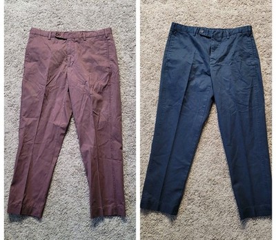 Sid Mashburn Navy Blue Red Dress Pants Straigh Casual Preppy Mens 34x28 Lot Of 2