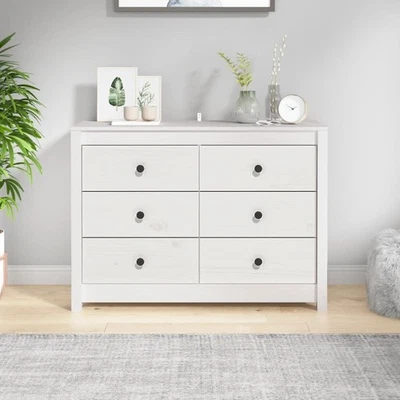 Beistellschrank Weiß 100x40x72 cm Massivholz Kiefer Holz 6 Schubladen Sideboard - Bild 1 von 4
