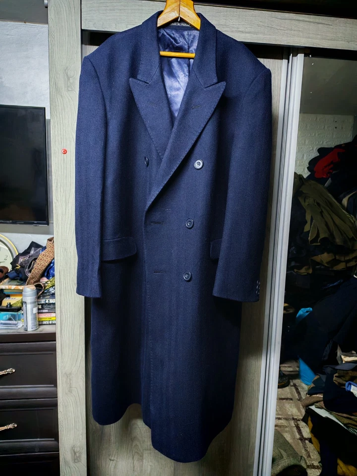 1970s vintage Hammersley pure wool classic db gangster navy over coat 46R 48R - Image 2 of 4