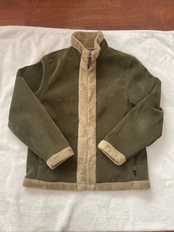 Woolrich Micro Corduroy Jacket Women's M Olive GreenFaux Fur Lined Full Zip Coat