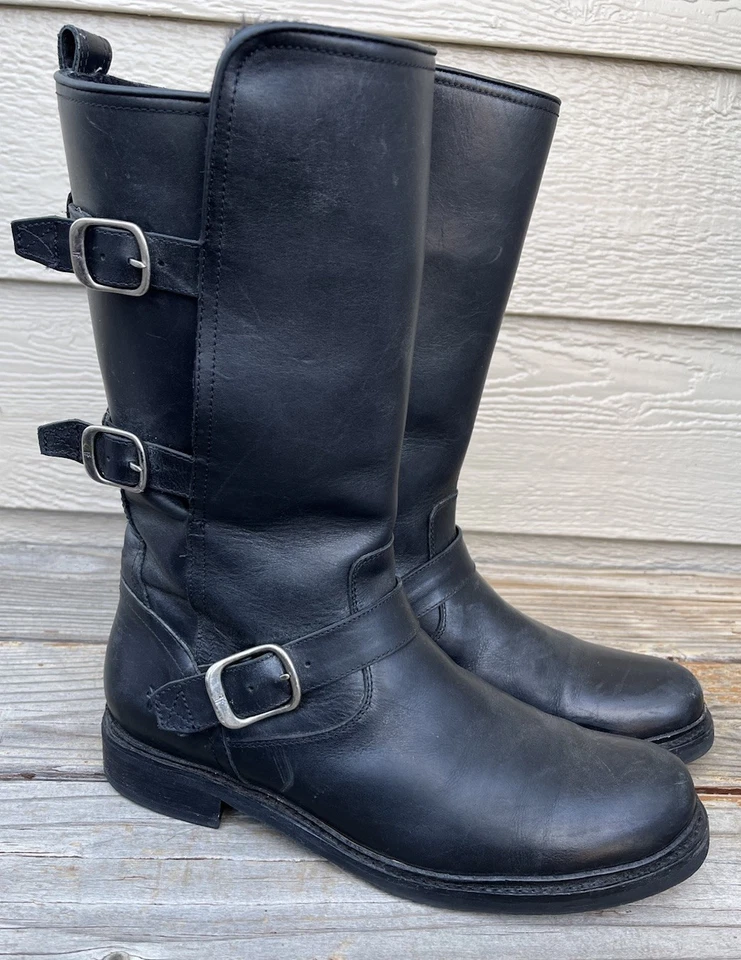 Женские зимние кожаные сапоги из овчины Frye 11B Veronica - черные - Изображение 3 из 4