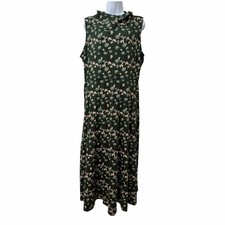 Pact Womens Floral Fit  Flare Organic Cotton Cowl Neck Maxi Dress Size XL Green