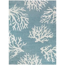 PRIVATE BRAND UNBRANDED Caistor Coastal Coral Print Area Rug 5'X7' Light Blue