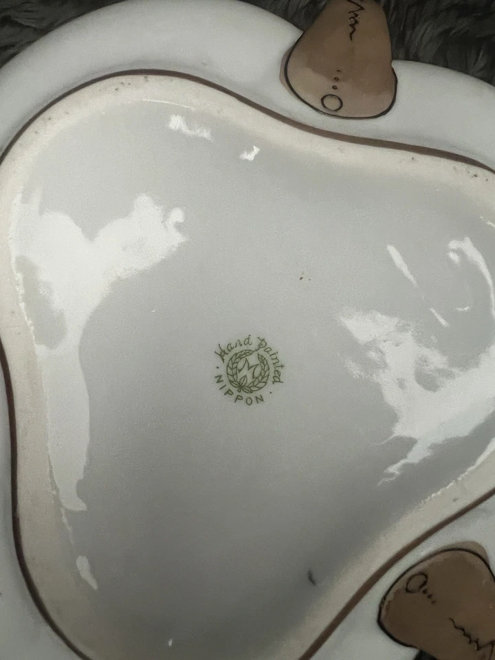 手绘日本碗带粉红色玫瑰-3手柄Moriage瓷盘 — 第 2/2 张图片