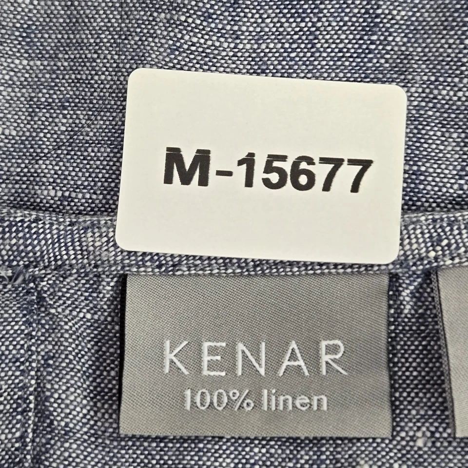 Vestido sin mangas KENAR para mujer 4 azul lino botón cuello redondo Foto 2 de 4