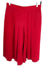 VTG St Michael Women Red Wool Pleated Midi SPLIT PANT/Skirt Culotte sz 16 UK EC