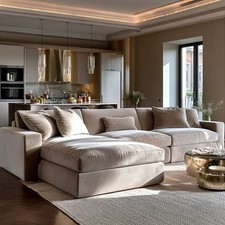 New Soho Chaise Corner Sofa | High Back Cushions | Beige Fabric 