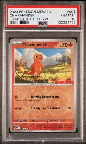 2023 POKEMON MEW EN-151 GAMESTOP EXCLUSIVE #004 CHARMANDER PSA 10