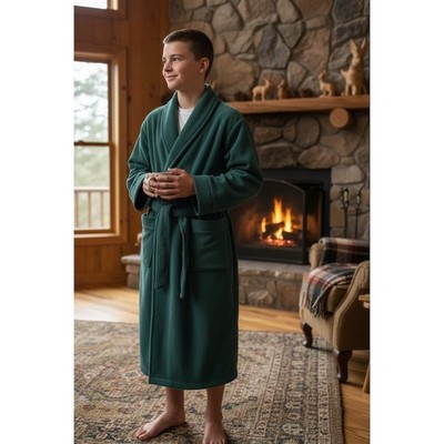 L.L.Bean Kids Bathrobe Unisex Size L 14-16 Green Fleece Shawl Collar cabincore