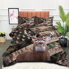 Camo Deer Comforter Set - Size, American Flag Wildlife Forest Twin Deer 5025