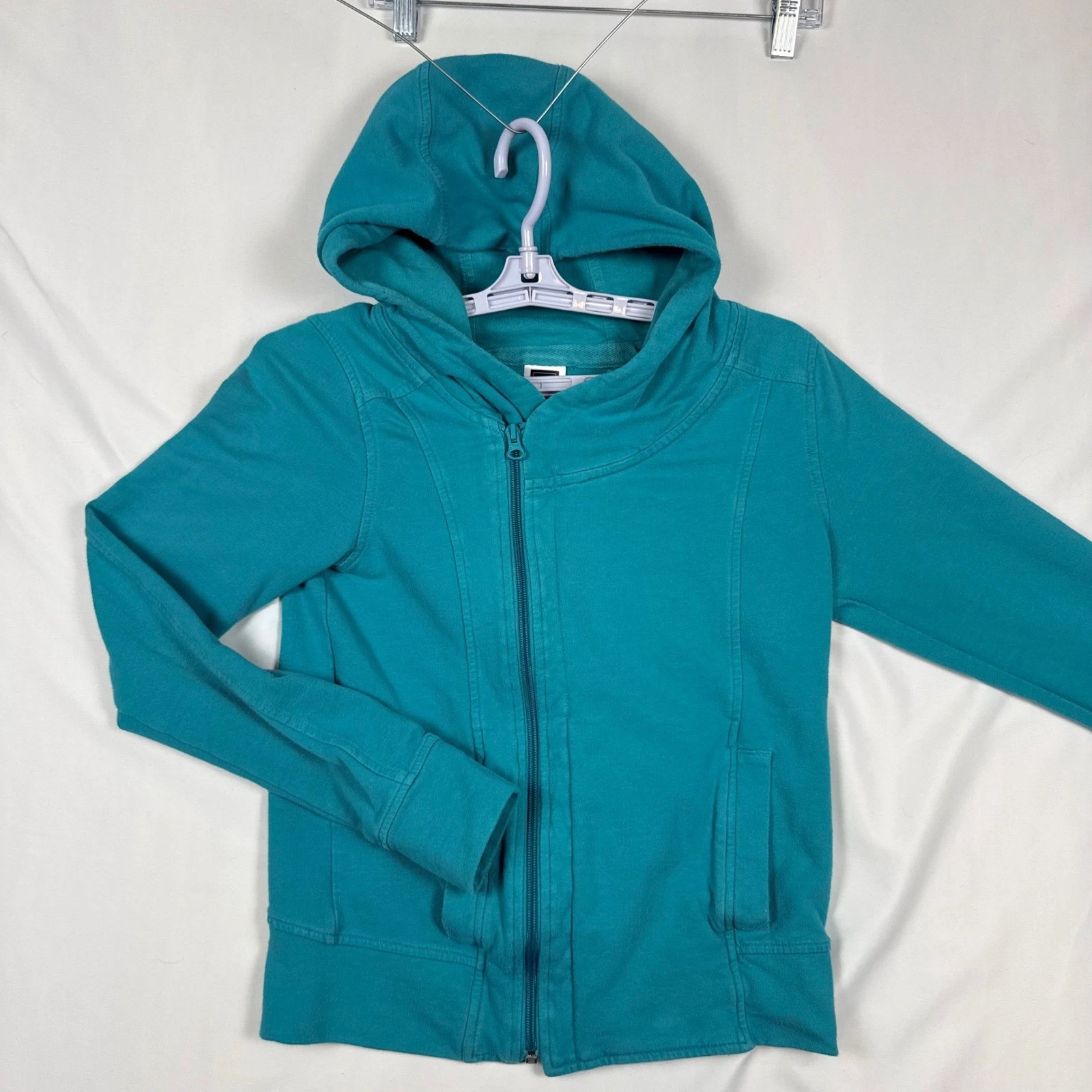 The North Face Womens Full Zip Hoodie Teal Blue Thumbholes Small S/P