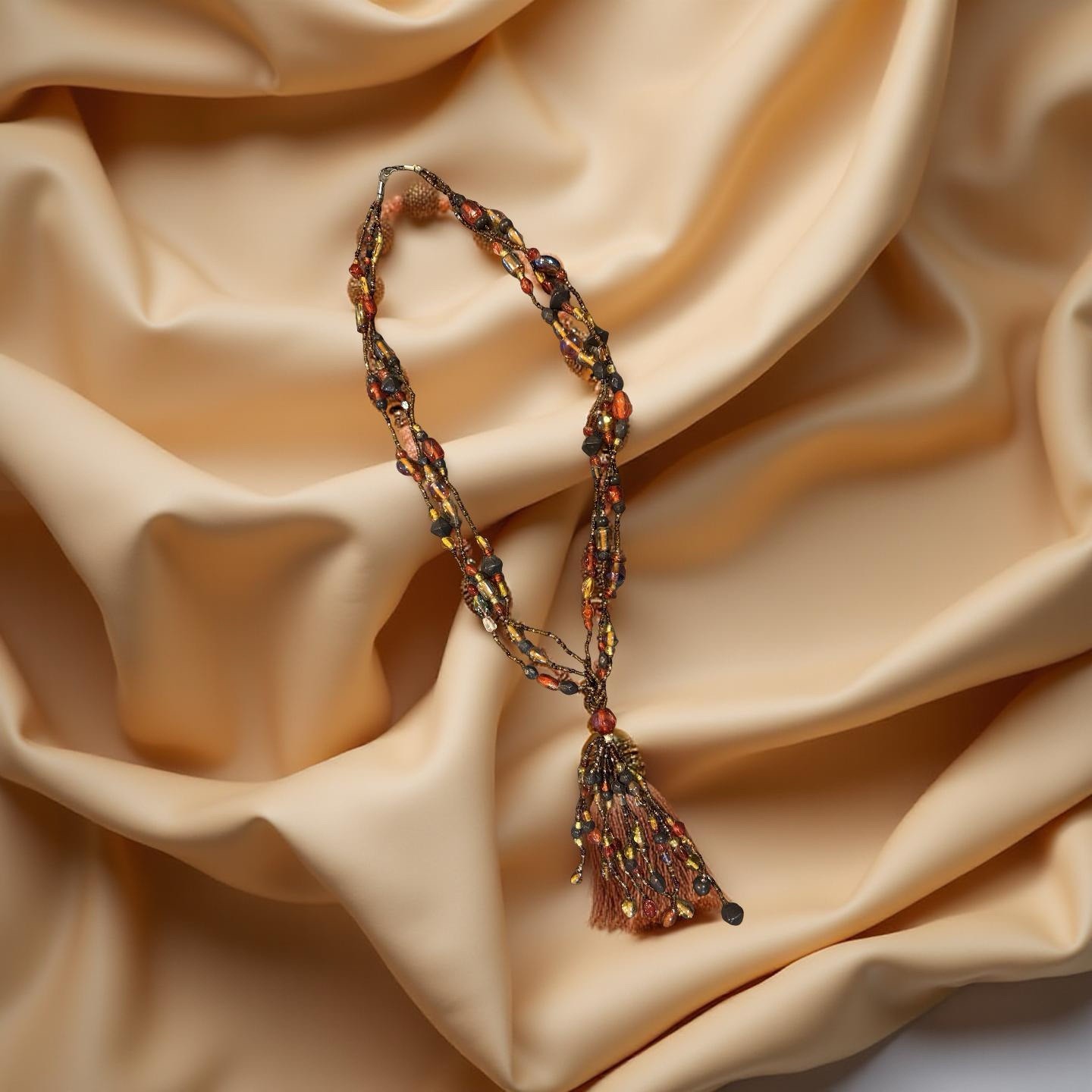 Multi Strands Multi Earth-Tone Colored Glass Bead… - image 1