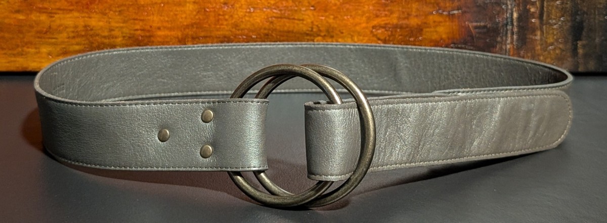 Eileen Fisher Wide Leather Belt Grey Double O-Ring Brass  display picture 3