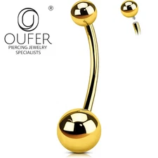 Gold Belly Button Ring G23 Titanium Gold Plated 14G Navel Piercing Jewelry