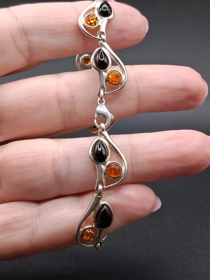 Pulsera ámbar báltico vintage, 7 pulgadas, 925 SS, hecha artesanalmente, piedra natal de noviembre Foto 4 de 4