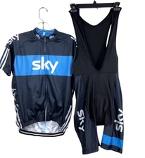 Team Sky Men's Cycling Jersey & Padded Bib And Jersey Size Small Black Blue EUC