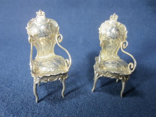 *Chairs Sterling Silver Miniature Dollhouse Size England Antique Pair