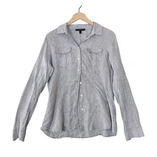 Saks Fifth Avenue Shirt Womens Fits S Greige 100% Linen Casual Long Sleeve