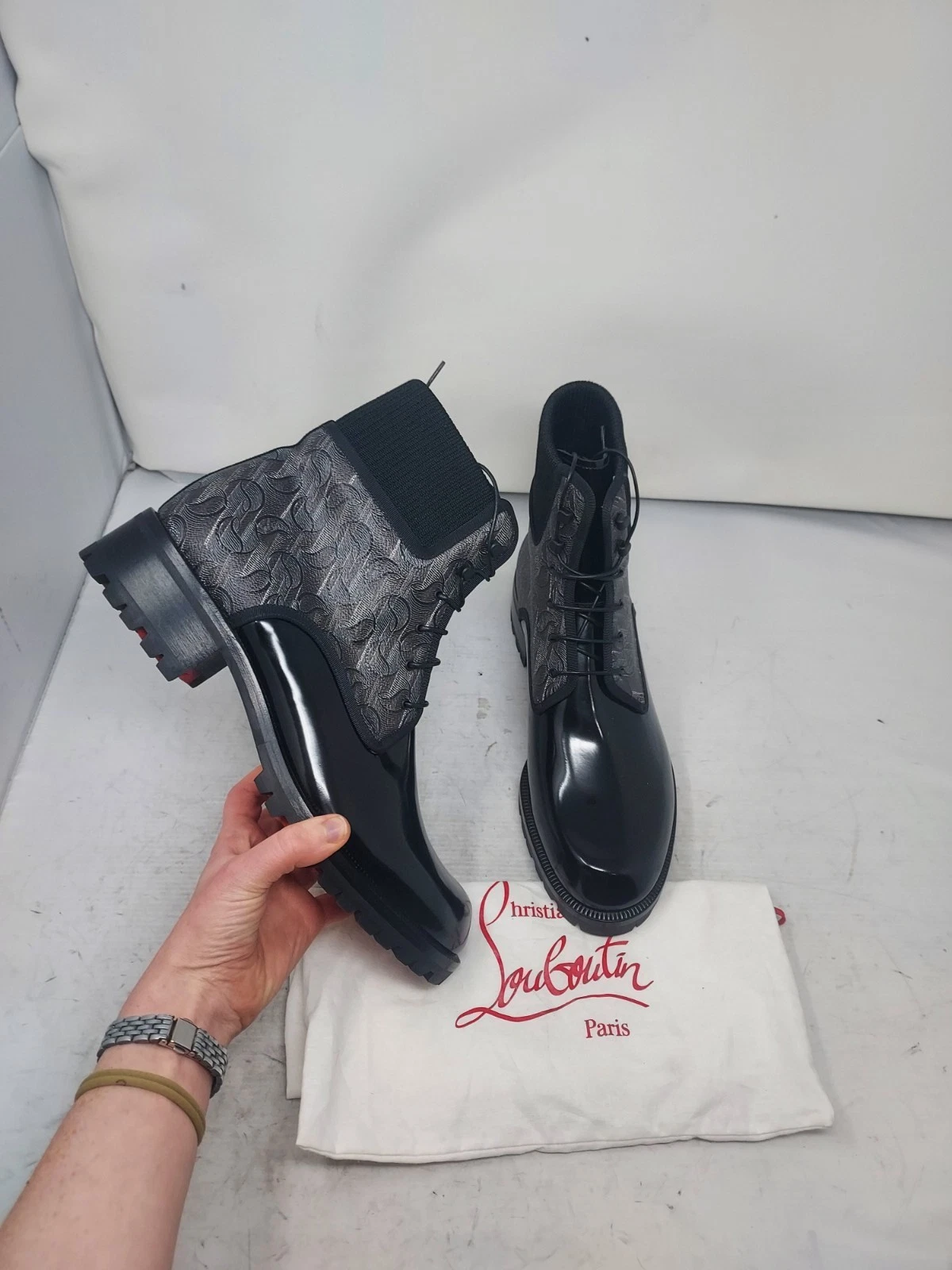 Christian Louboutin — Christian Louboutin EU 43.5 US 10.5 MEN NEW Black CL Logo Trapman Lace Up Boot
