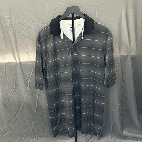Cutter & Buck CB DryTec Men's Short Sleeve Striped Golf Polo Shirt Gray XL
