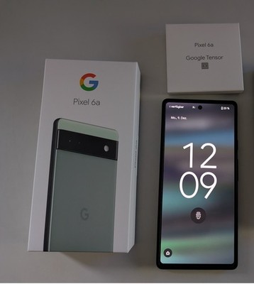 Google Pixel 6a Sage (Display Neu) incl. Panzerglass + OVP und Zubehörpaket