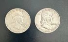 2 Franklin Half Dollars 1960 D, 1954 D, Silver U.S. Coins #15
