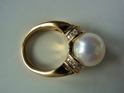MIKIMOTO GINZA TOKYO GRANDE 13mm SHOUTHSEA ANILLO DE DIAMANTES PERLA DE LABIOS BLANCOS K18 - Imagen 5 de 9