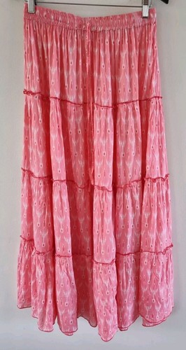 NAUDIC Boho Elastic Waist Tiered Tribal Print Maxi Skirt Sz M EUC