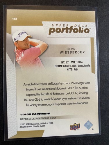 Bernd Wiesberger - 2024 Upper Deck "Color Portraits" Golf Card #151 - Picture 2 of 2