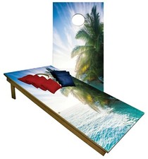 CORNHOLE BEANBAG TOSS GAME w Bags Game Boards Water Ocean Sunset Tree Set