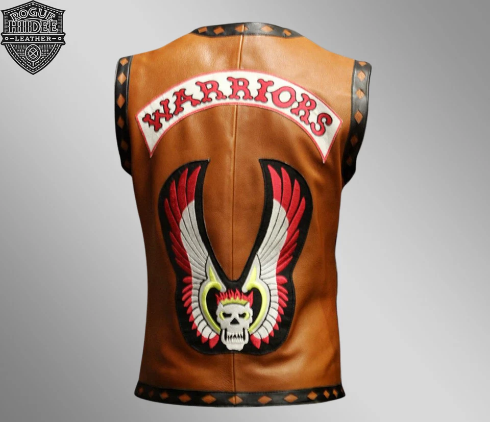 Chaleco de cuero de la película The Warriors para hombre Chaqueta de motociclista Cuero genuino Conjunto de disfraces Foto 2 de 4