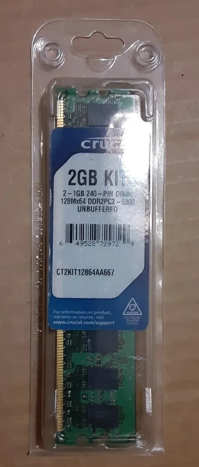 Crucial PC2-5300 DDR2 UNBUFFERED MEMORY 2gb Kit PC2-5300. - Image 3 of 4