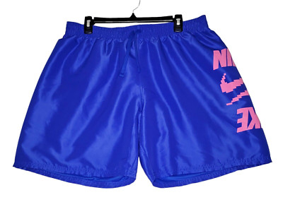 Nike Mens Swim Trunks XL Blue Pink Logo NEW