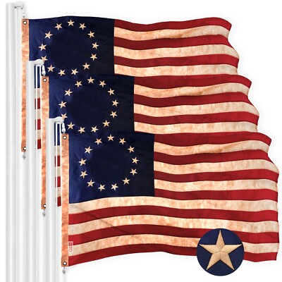 NEW G128 Betsy Ross Tea-Stained Flag 3-Pack 1x1.5 FT, Embroidered Polyester