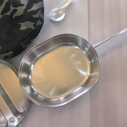US Military Camping Mess Tin 304 Stainless Steel Round Mess Kit With Cover Bag - Picture 4 of 10