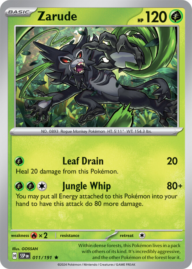 x1 Zarude - 011/191 - Holo Rare Pokemon SV08 Surging Sparks x1 Zarude - 011/191 - Holo Rare Pokemon SV08 Surging Sparks