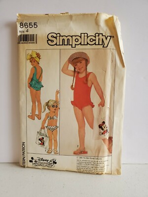 Vintage Simplicity PATTERN 8655 1984 Childs Swimsuits, Size 4 FF Disney Babies 