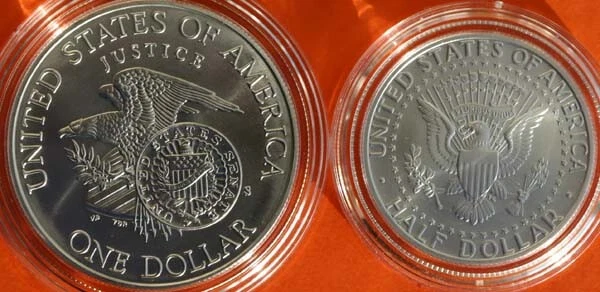 1998 Kennedy Uncirculated 2 Coin Matte Finish 50c + Silver $1 Set Damaged Sleeve - Image 4 of 4