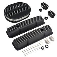 Black Short Valve Cover 12 Air Cleaner Breather For Sbc Chevy 327 350 58-86