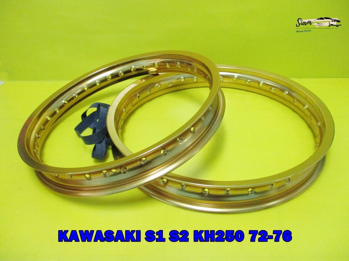 KAWASAKI S1 S2 KH250 1972-1976 F & R ALUMINIUM GOLD WHEEL RIM SET