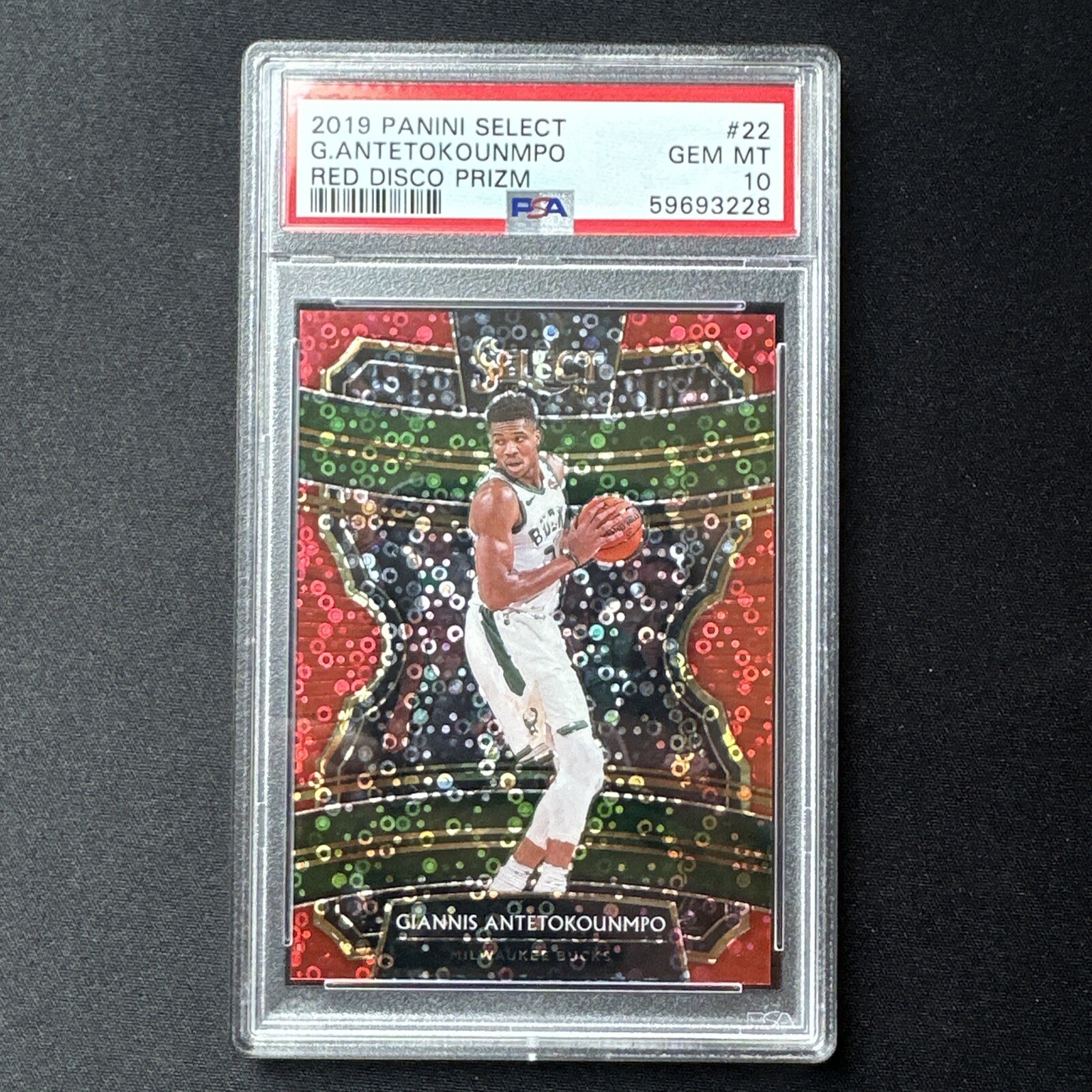 2019 Select Giannis Antetokounmpo Concourse #22 Red Disco Prizm /49 PSA 10 Bucks