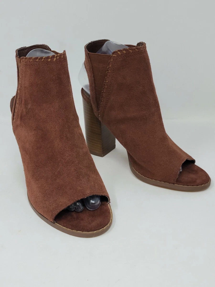 Brown suede open toe clearance booties