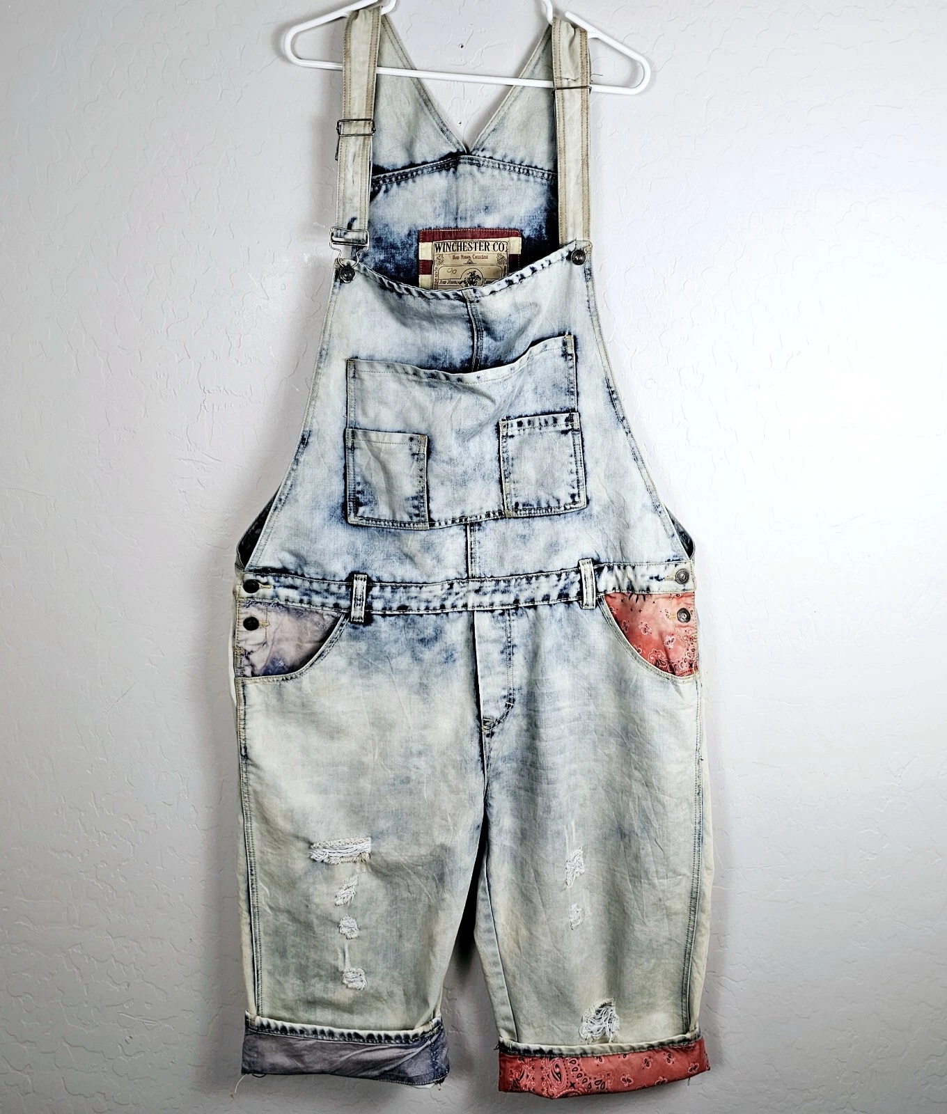Vtg Y2K Winchester Bib Overalls Womens 2XL Wide Leg Acid Wash Denim Distressed