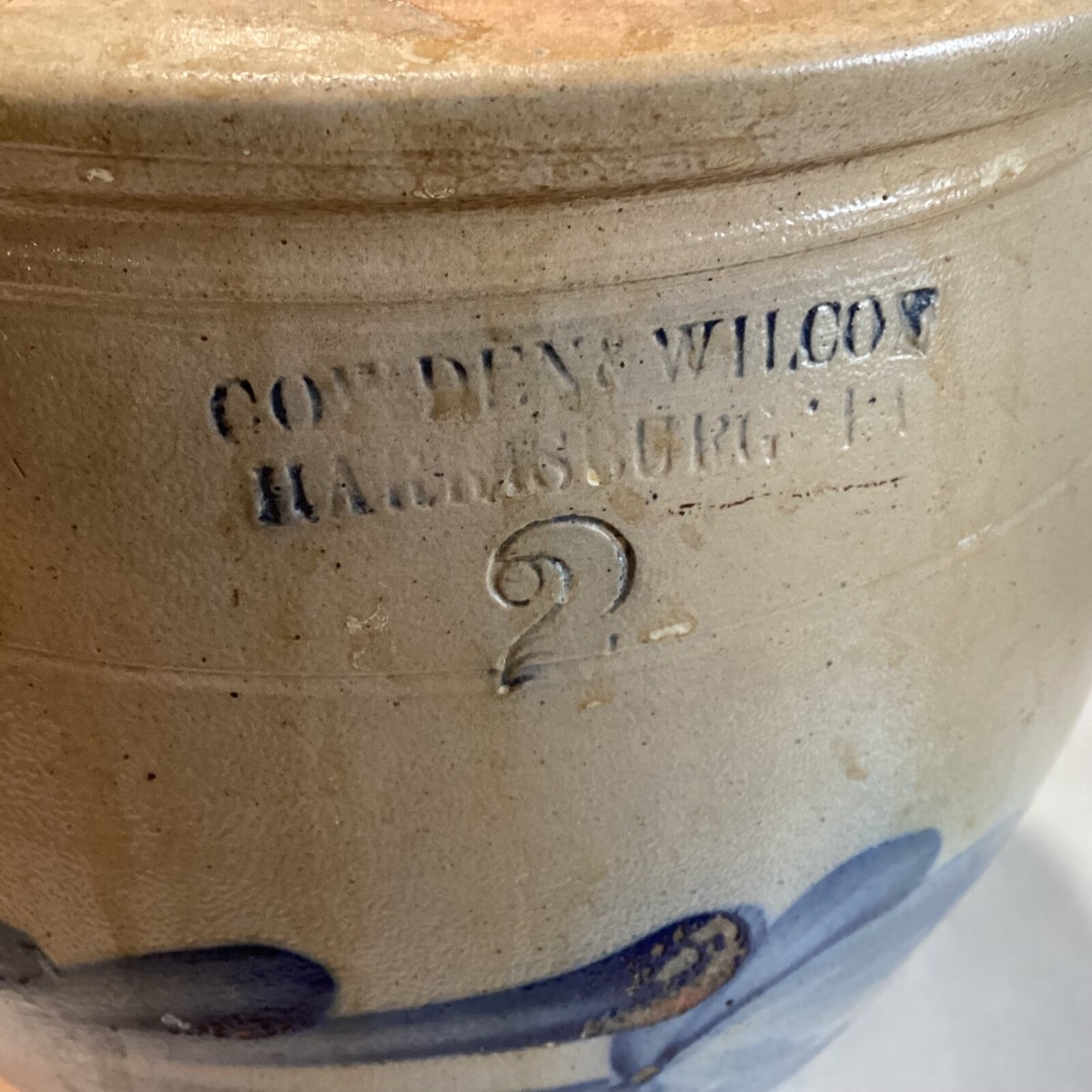 Antique Cowden & Wilcox Stoneware Crock Harrisburg Pa Cobalt