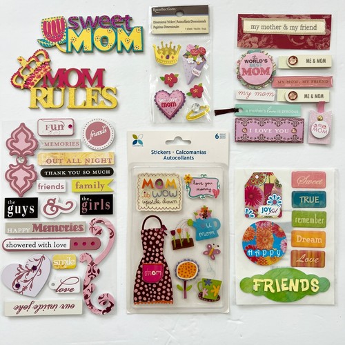 MOM 💖 STICKER & EMBELLISHMENT LOT mothers love day birthday GLITTER GEM EPOXY💖