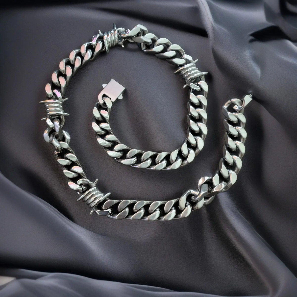 Barbed Wire Necklace, Cuban Chain, 316L Stainless Steel, Punk